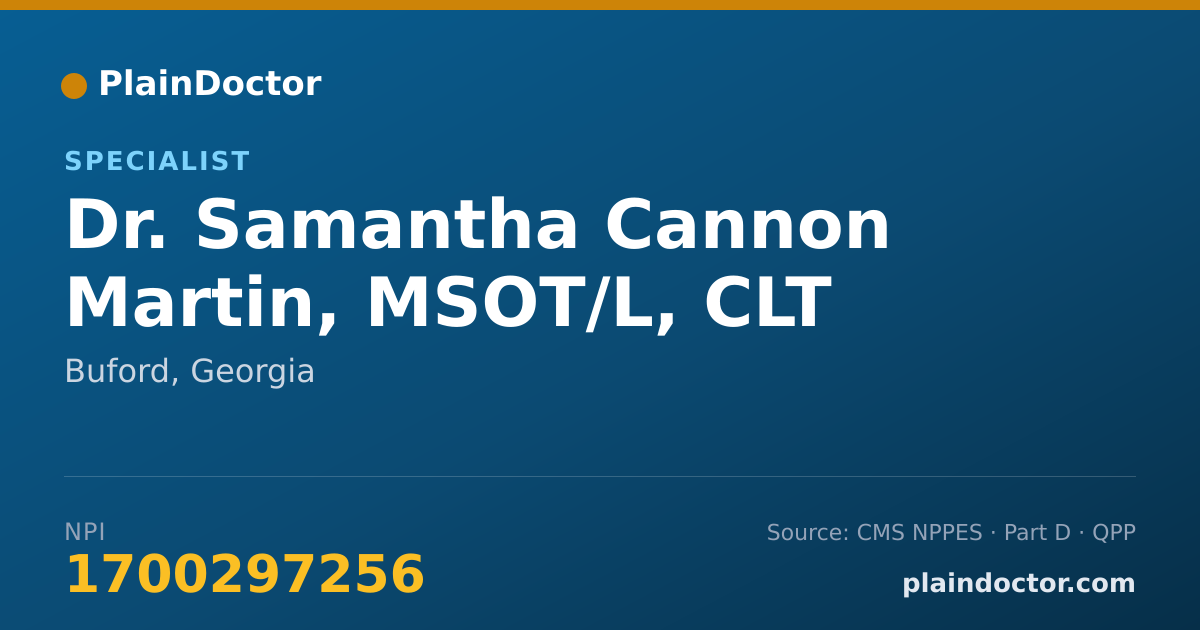 Shareable card for Samantha Cannon Martin, MSOT/L, CLT - Specialist, Buford, GA