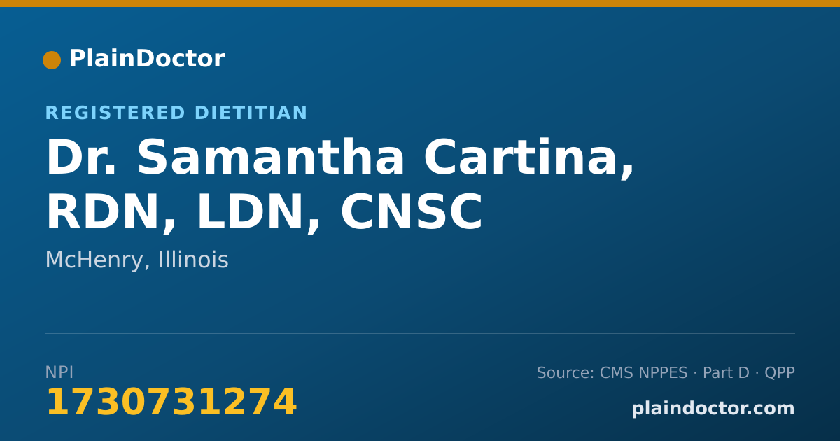 Shareable card for Samantha Cartina, RDN, LDN, CNSC - Registered Dietitian, McHenry, IL