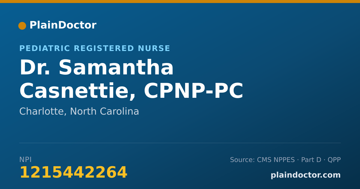 Shareable card for Samantha Casnettie, CPNP-PC - Pediatric Registered Nurse, Charlotte, NC