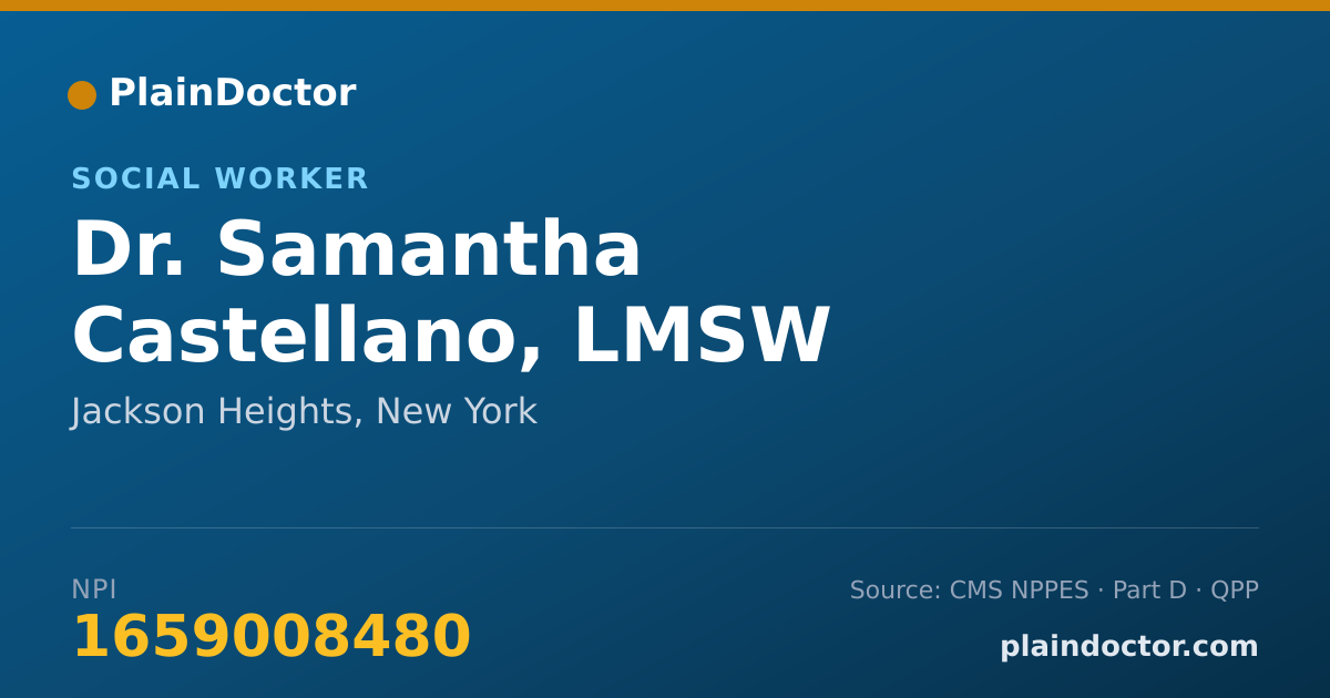 Shareable card for Samantha Castellano, LMSW - Social Worker, Jackson Heights, NY