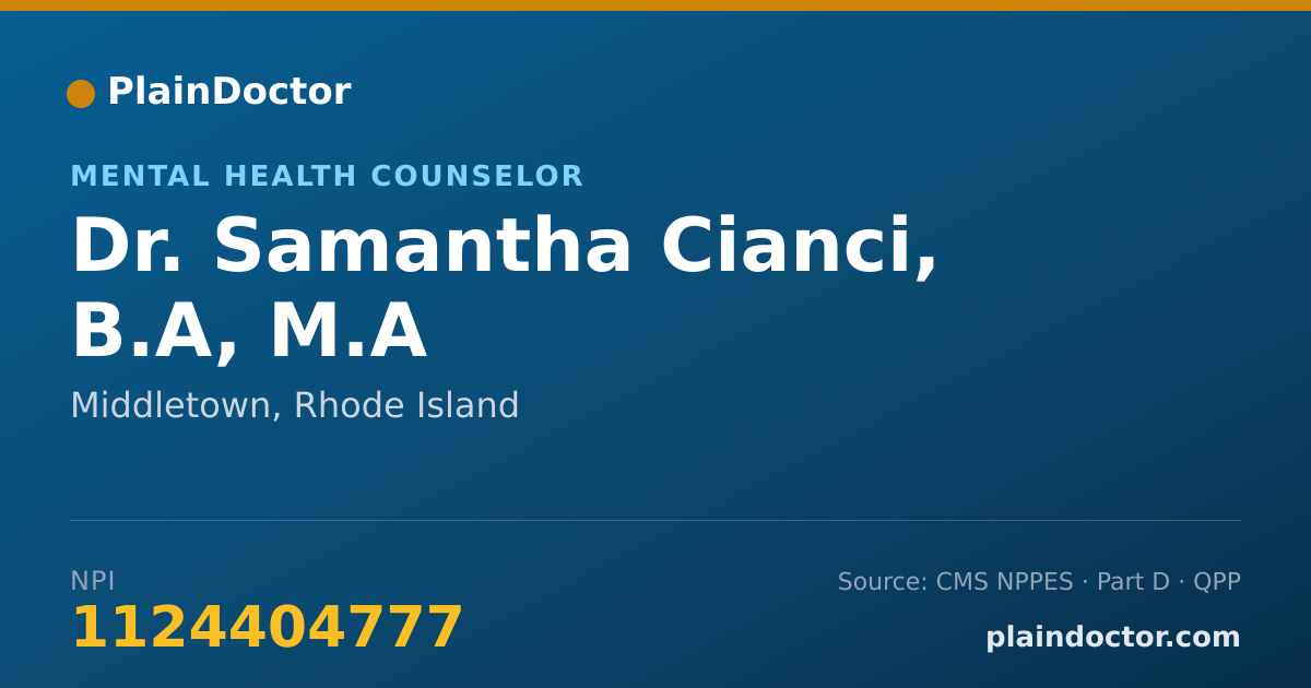 Shareable card for Samantha Cianci, B.A, M.A - Mental Health Counselor, Middletown, RI