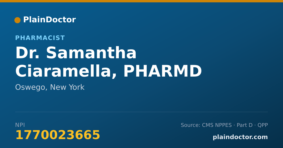 Shareable card for Samantha Ciaramella, PHARMD - Pharmacist, Oswego, NY