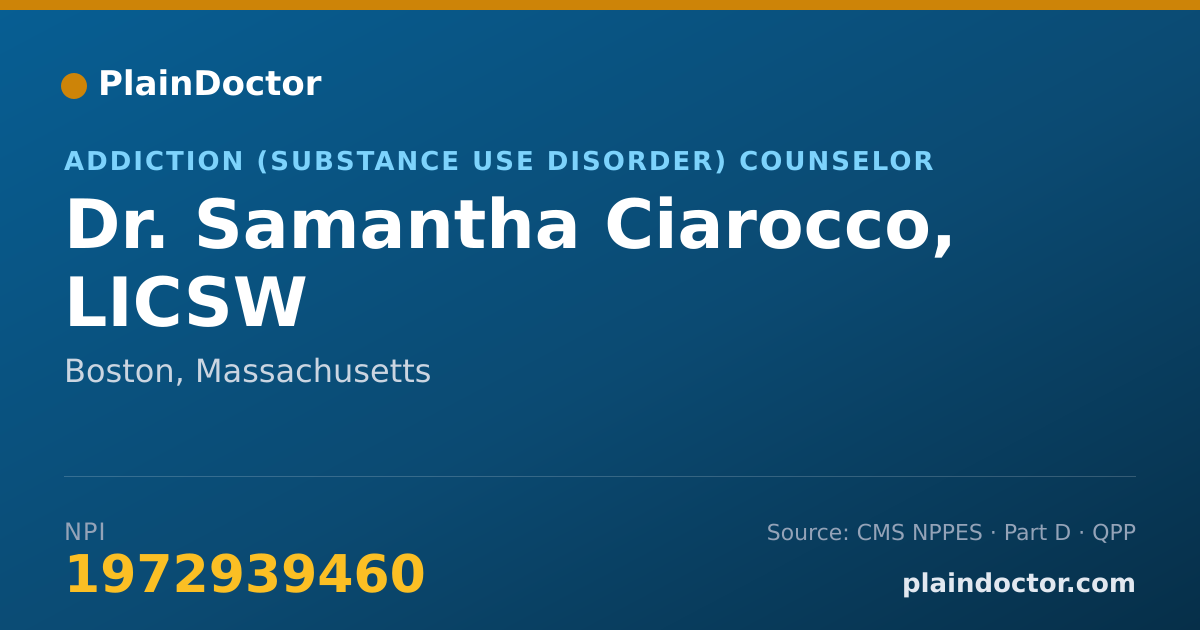 Shareable card for Samantha Ciarocco, LICSW - Addiction (Substance Use Disorder) Counselor, Boston, MA