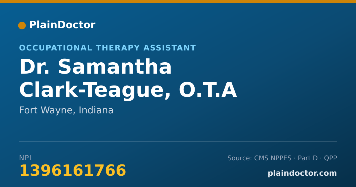 Shareable card for Samantha Clark-Teague, O.T.A - Occupational Therapy Assistant, Fort Wayne, IN