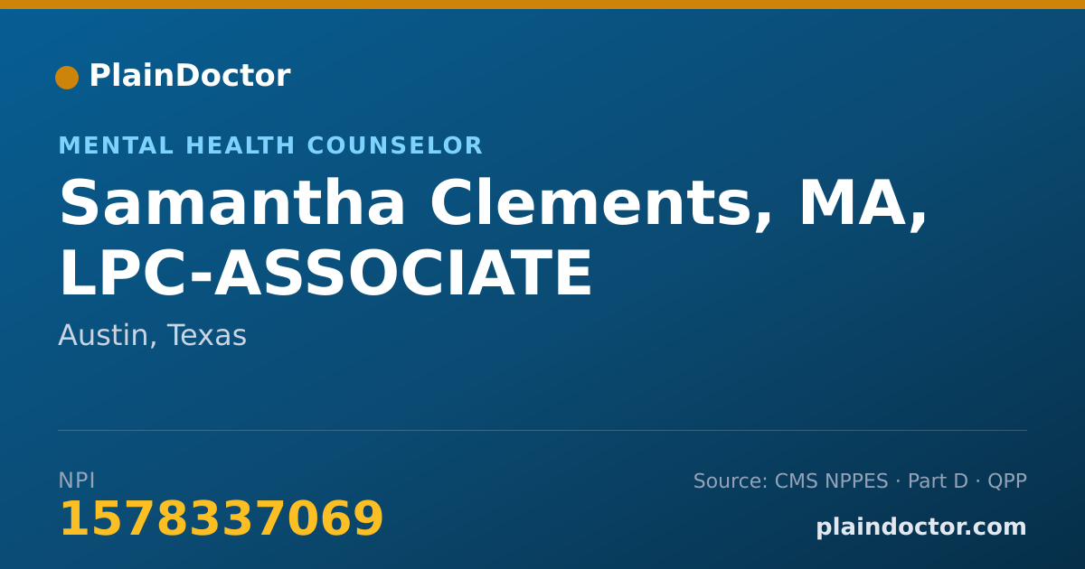 Shareable card for Samantha Clements, MA, LPC-ASSOCIATE - Mental Health Counselor, Austin, TX