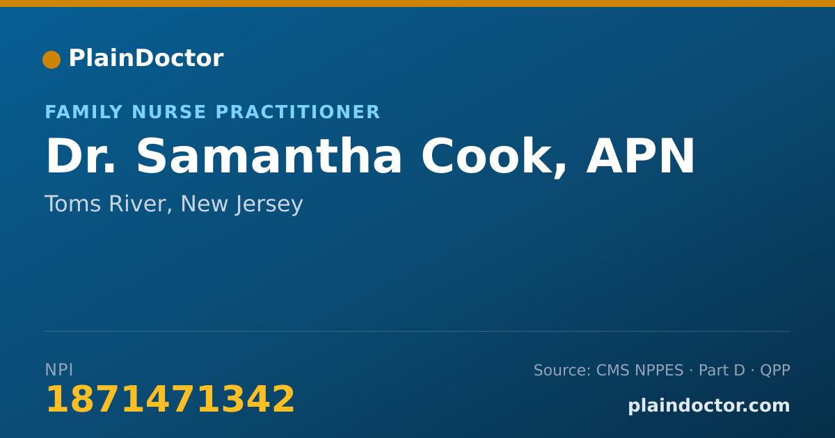 Shareable card for Samantha Cook, APN - Family Nurse Practitioner, Toms River, NJ
