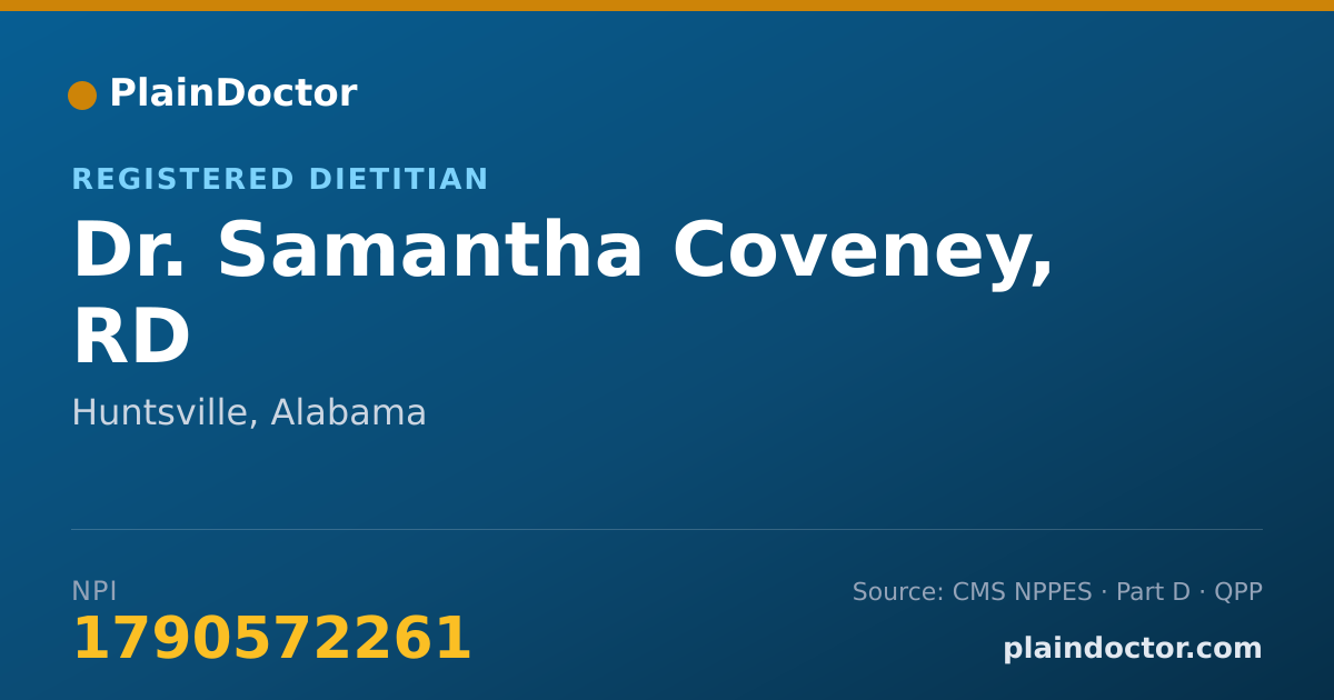 Shareable card for Samantha Coveney, RD - Registered Dietitian, Huntsville, AL