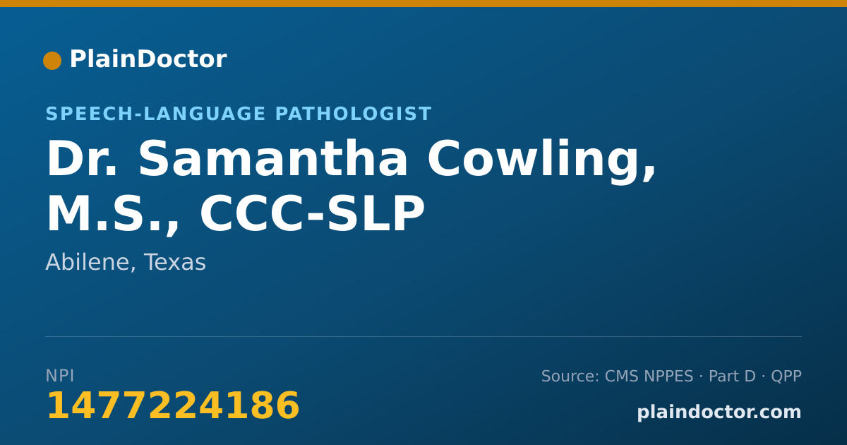 Shareable card for Samantha Cowling, M.S., CCC-SLP - Speech-Language Pathologist, Abilene, TX