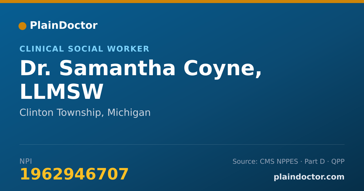 Shareable card for Samantha Coyne, LLMSW - Clinical Social Worker, Clinton Township, MI