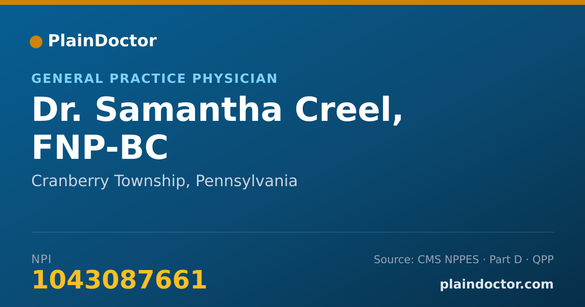 Shareable card for Samantha Creel, FNP-BC - General Practice Physician, Cranberry Township, PA