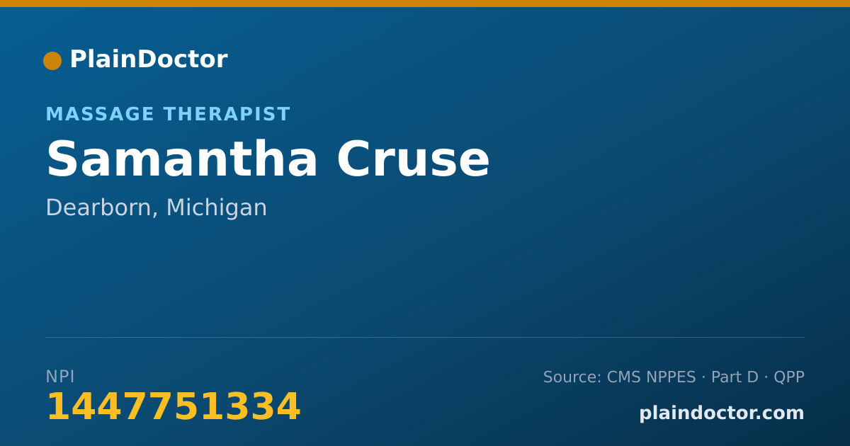 Shareable card for Samantha Cruse - Massage Therapist, Dearborn, MI