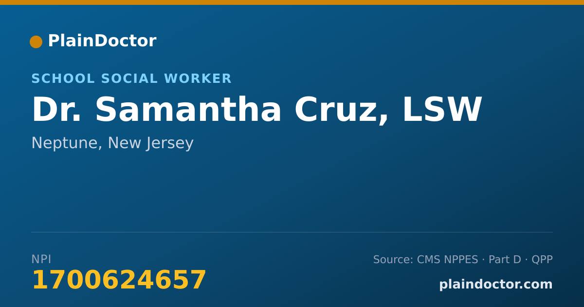 Shareable card for Samantha Cruz, LSW - School Social Worker, Neptune, NJ