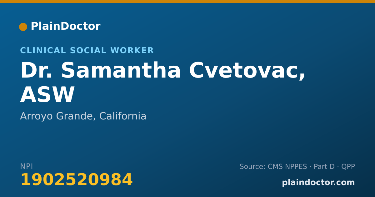 Shareable card for Samantha Cvetovac, ASW - Clinical Social Worker, Arroyo Grande, CA