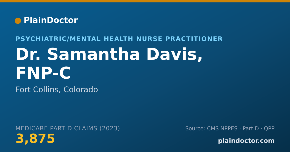 Shareable card for Samantha Davis, FNP-C - Psychiatric/Mental Health Nurse Practitioner, Fort Collins, CO