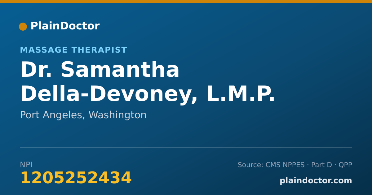Shareable card for Samantha Della-Devoney, L.M.P. - Massage Therapist, Port Angeles, WA