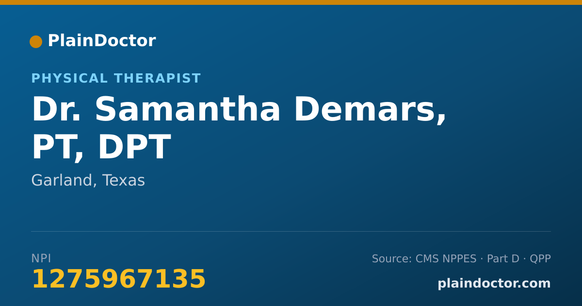 Shareable card for Samantha Demars, PT, DPT - Physical Therapist, Garland, TX