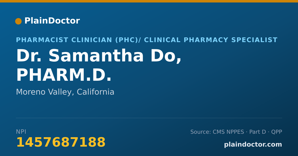 Shareable card for Samantha Do, PHARM.D. - Pharmacist Clinician (PhC)/ Clinical Pharmacy Specialist, Moreno Valley, CA