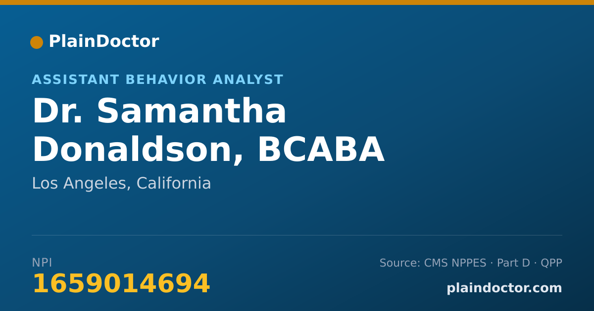 Shareable card for Samantha Donaldson, BCABA - Assistant Behavior Analyst, Los Angeles, CA
