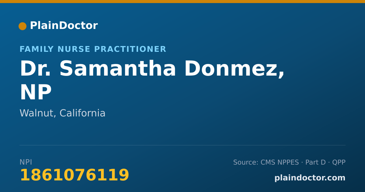 Shareable card for Samantha Donmez, NP - Family Nurse Practitioner, Walnut, CA