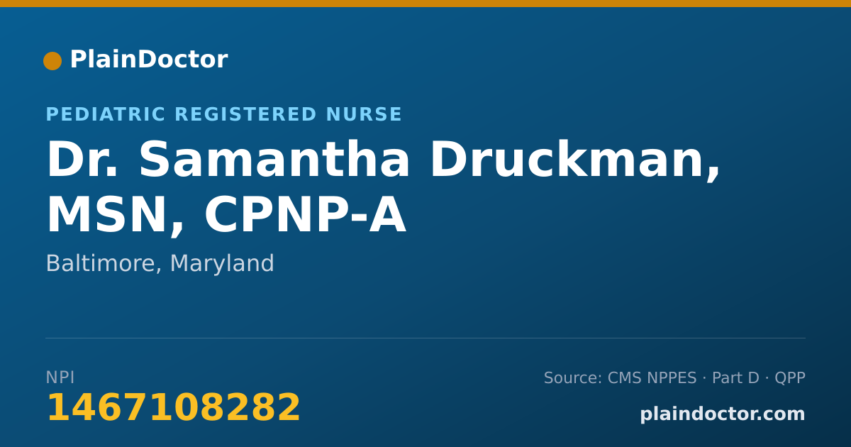 Shareable card for Samantha Druckman, MSN, CPNP-A - Pediatric Registered Nurse, Baltimore, MD