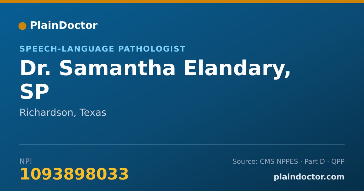 Shareable card for Samantha Elandary, SP - Speech-Language Pathologist, Richardson, TX