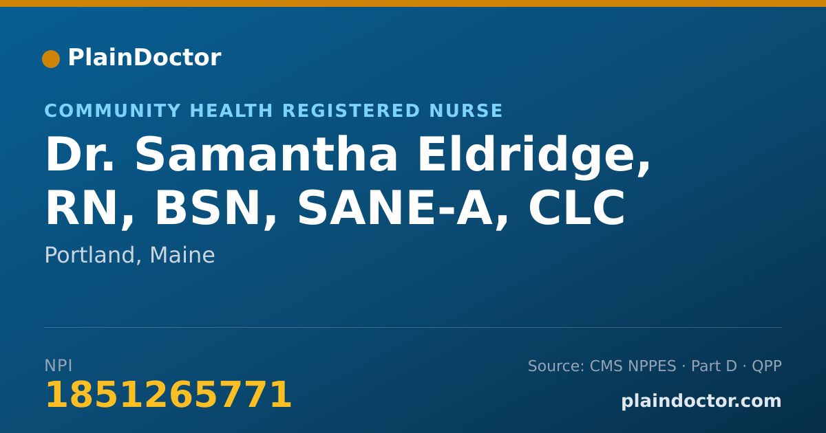 Shareable card for Samantha Eldridge, RN, BSN, SANE-A, CLC - Community Health Registered Nurse, Portland, ME