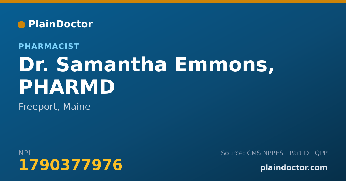 Shareable card for Samantha Emmons, PHARMD - Pharmacist, Freeport, ME
