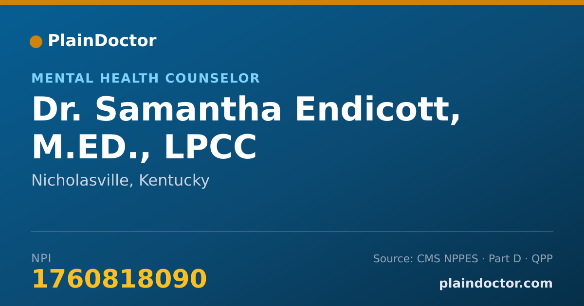 Shareable card for Samantha Endicott, M.ED., LPCC - Mental Health Counselor, Nicholasville, KY