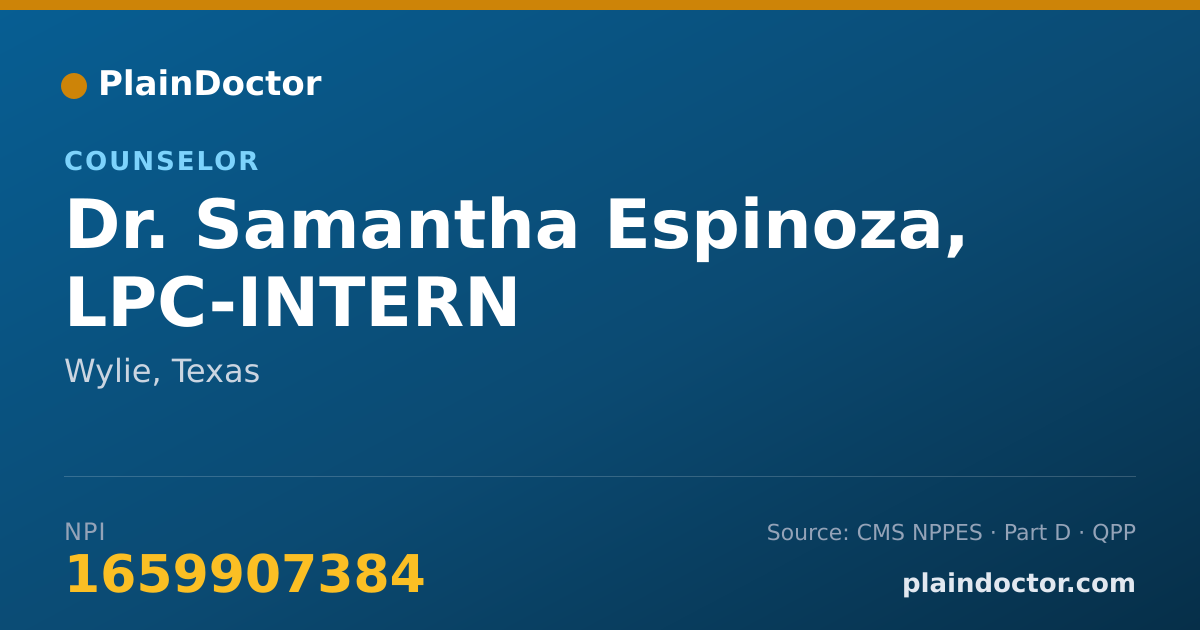 Shareable card for Samantha Espinoza, LPC-INTERN - Counselor, Wylie, TX