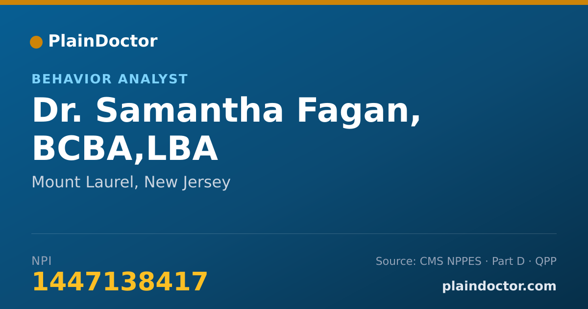 Shareable card for Samantha Fagan, BCBA,LBA - Behavior Analyst, Mount Laurel, NJ