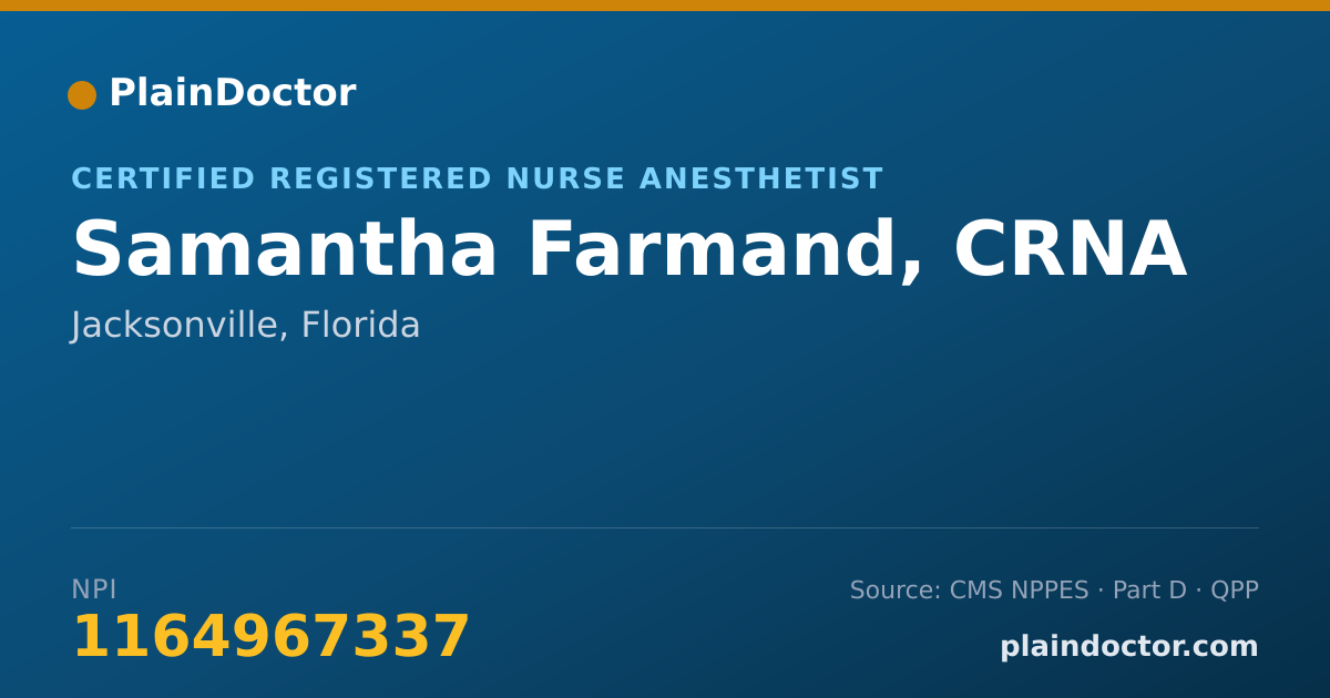 Shareable card for Samantha Farmand, CRNA - Certified Registered Nurse Anesthetist, Jacksonville, FL