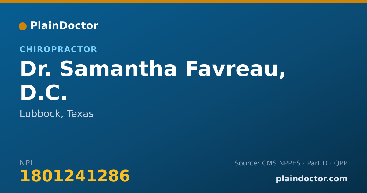 Shareable card for Samantha Favreau, D.C. - Chiropractor, Lubbock, TX