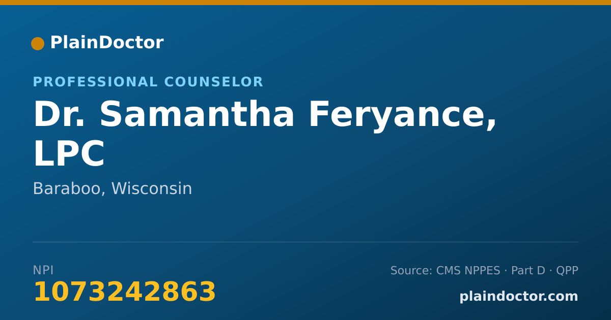 Shareable card for Samantha Feryance, LPC - Professional Counselor, Baraboo, WI