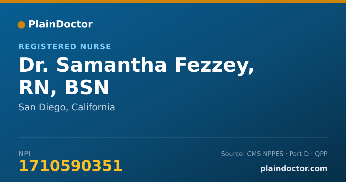 Shareable card for Samantha Fezzey, RN, BSN - Registered Nurse, San Diego, CA