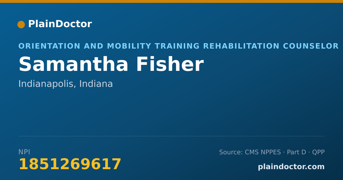 Shareable card for Samantha Fisher - Orientation and Mobility Training Rehabilitation Counselor, Indianapolis, IN