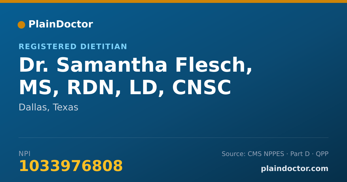 Shareable card for Samantha Flesch, MS, RDN, LD, CNSC - Registered Dietitian, Dallas, TX