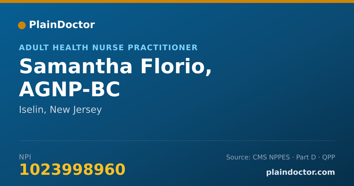 Shareable card for Samantha Florio, AGNP-BC - Adult Health Nurse Practitioner, Iselin, NJ