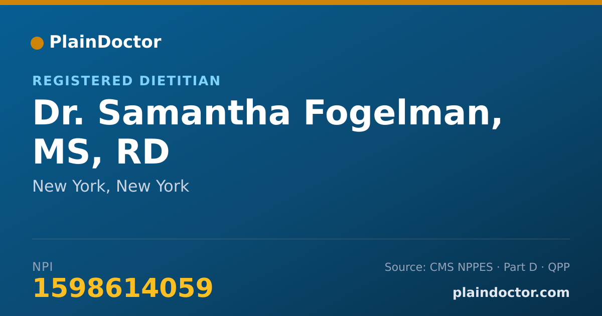 Shareable card for Samantha Fogelman, MS, RD - Registered Dietitian, New York, NY