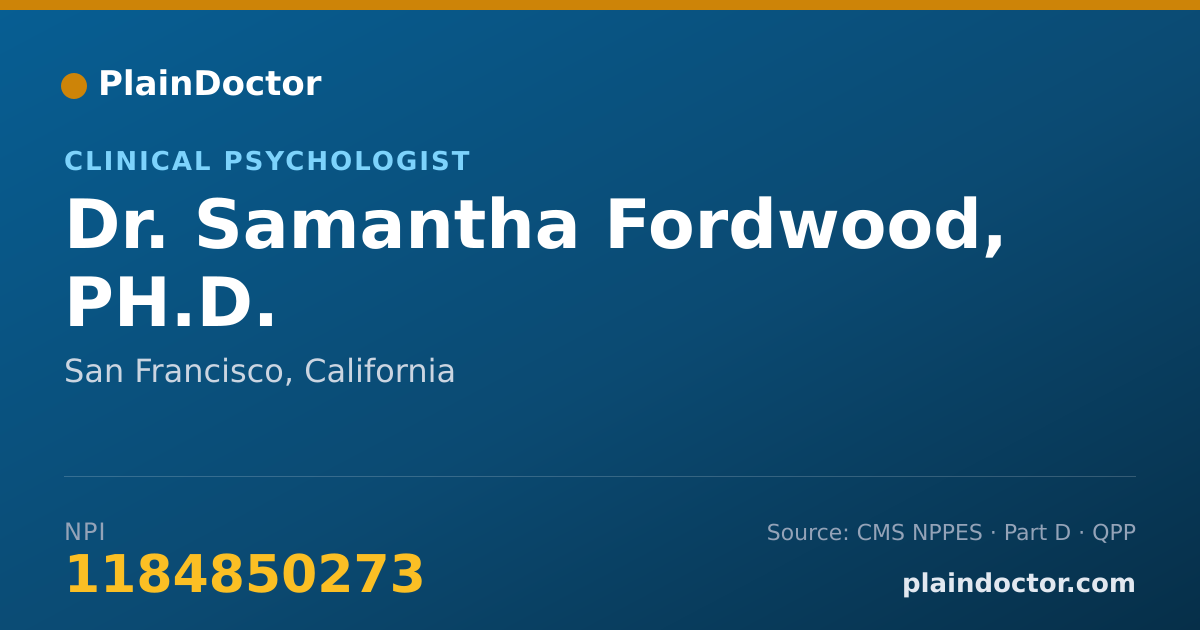 Shareable card for Samantha Fordwood, PH.D. - Clinical Psychologist, San Francisco, CA