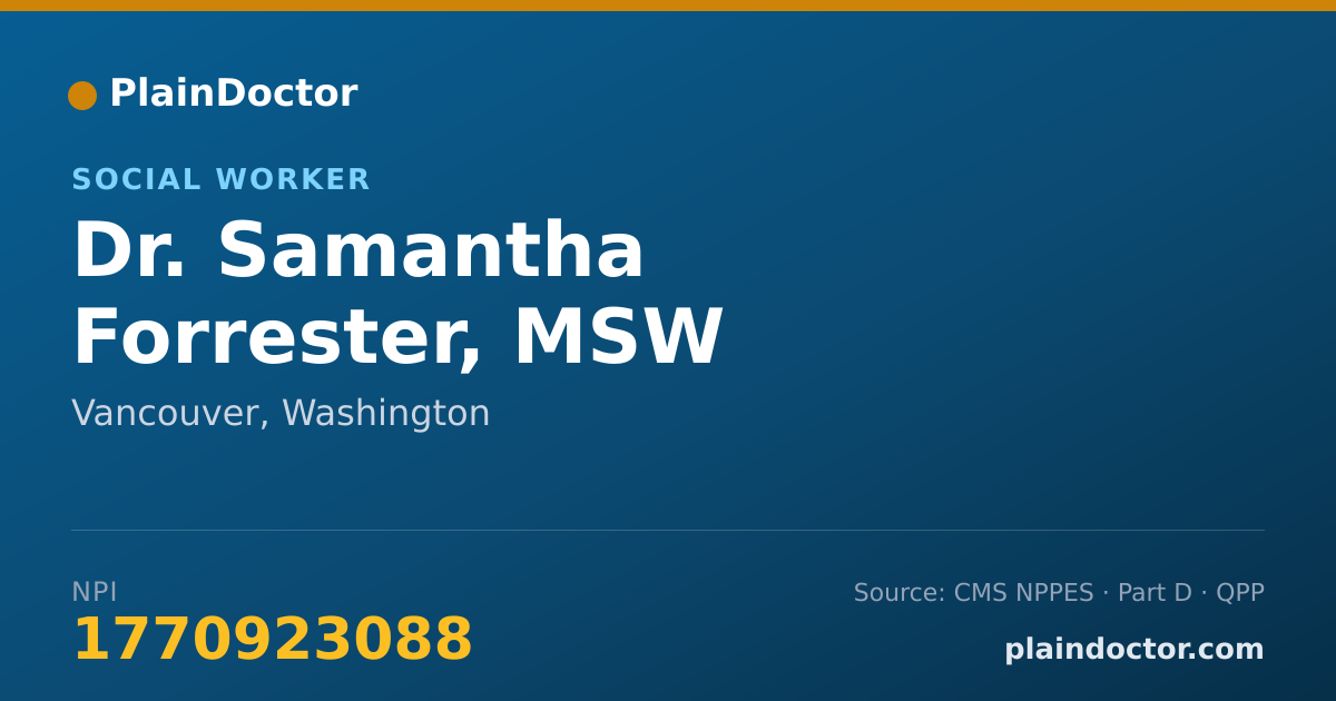 Shareable card for Samantha Forrester, MSW - Social Worker, Vancouver, WA
