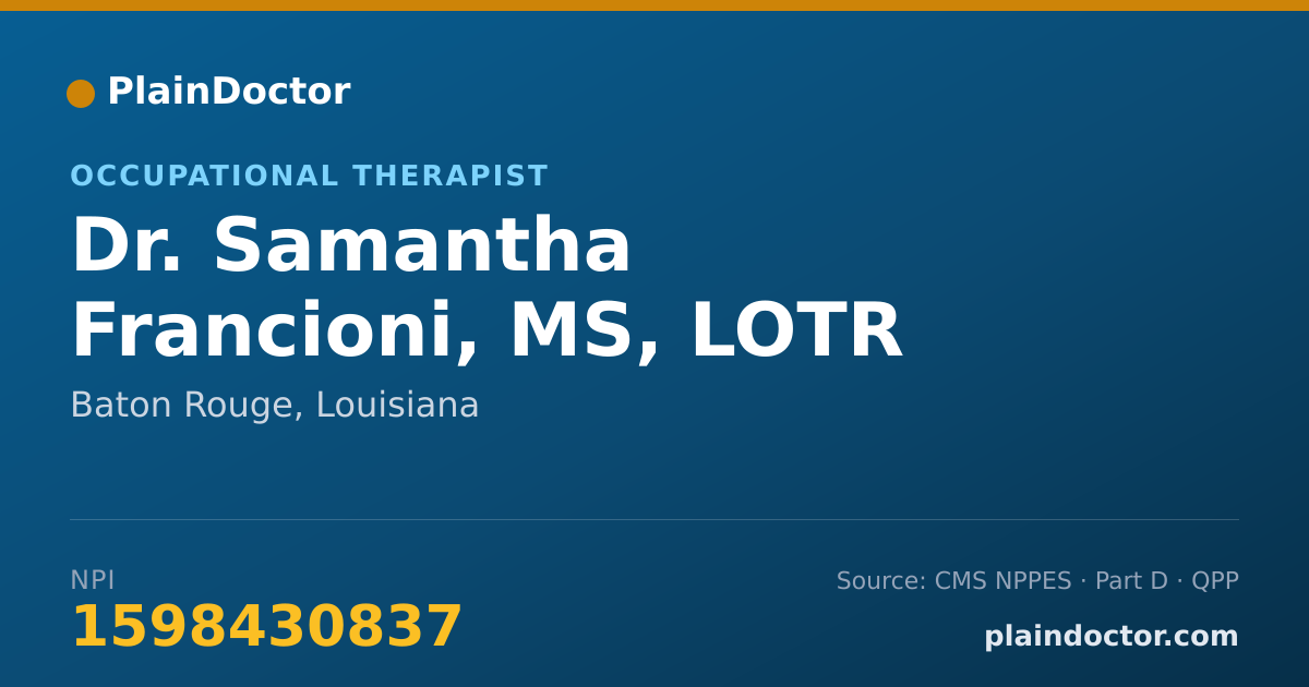 Shareable card for Samantha Francioni, MS, LOTR - Occupational Therapist, Baton Rouge, LA