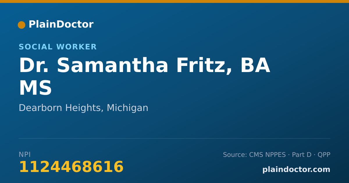Shareable card for Samantha Fritz, BA MS - Social Worker, Dearborn Heights, MI
