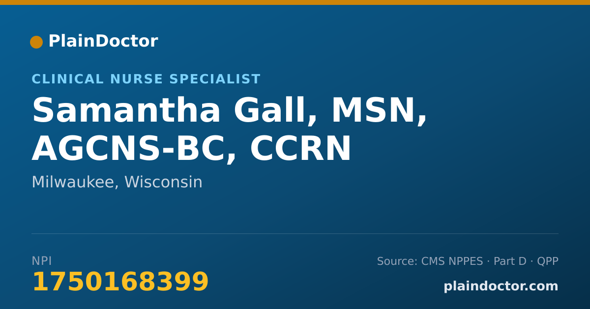 Shareable card for Samantha Gall, MSN, AGCNS-BC, CCRN - Clinical Nurse Specialist, Milwaukee, WI