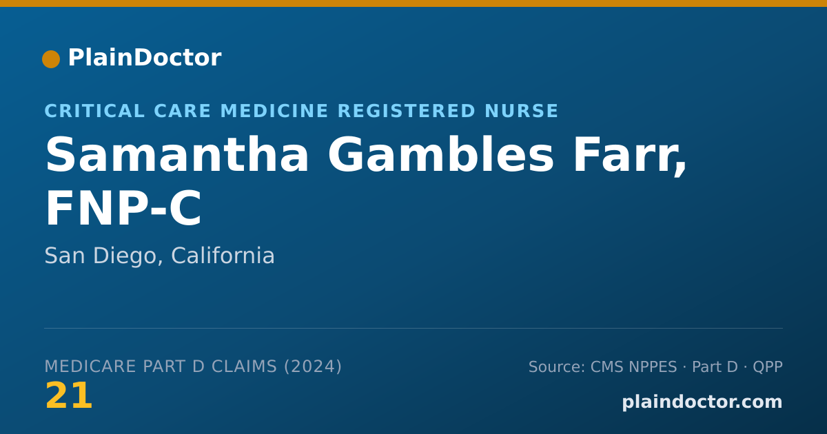 Shareable card for Samantha Gambles Farr, FNP-C - Critical Care Medicine Registered Nurse, San Diego, CA