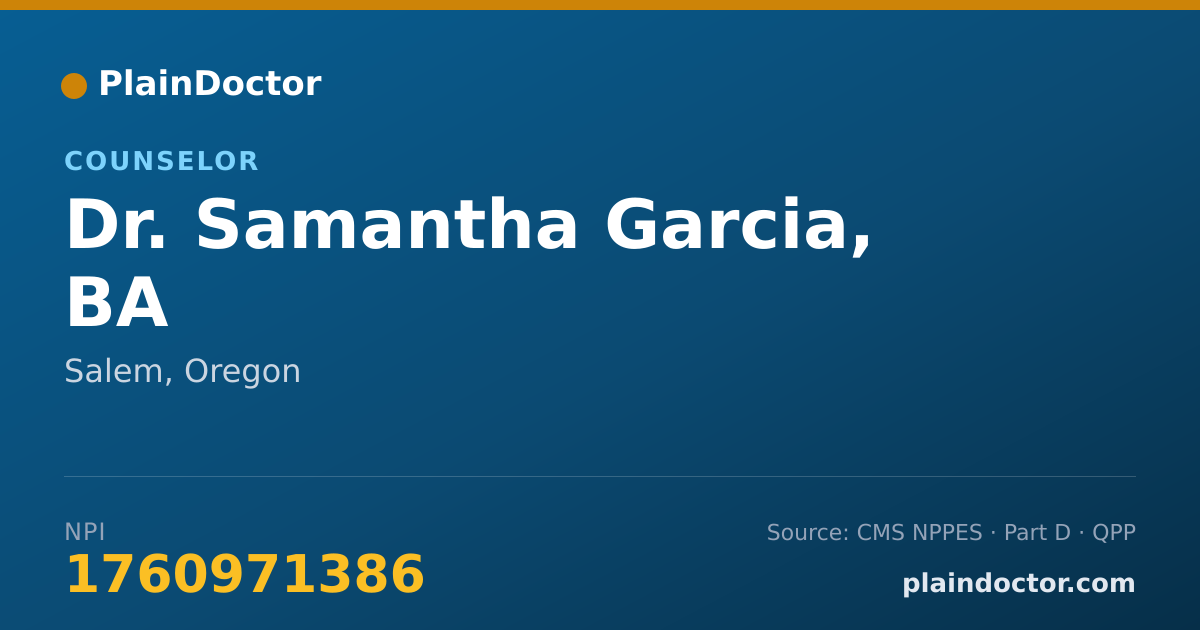 Shareable card for Samantha Garcia, BA - Counselor, Salem, OR