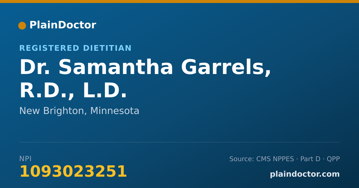 Shareable card for Samantha Garrels, R.D., L.D. - Registered Dietitian, New Brighton, MN
