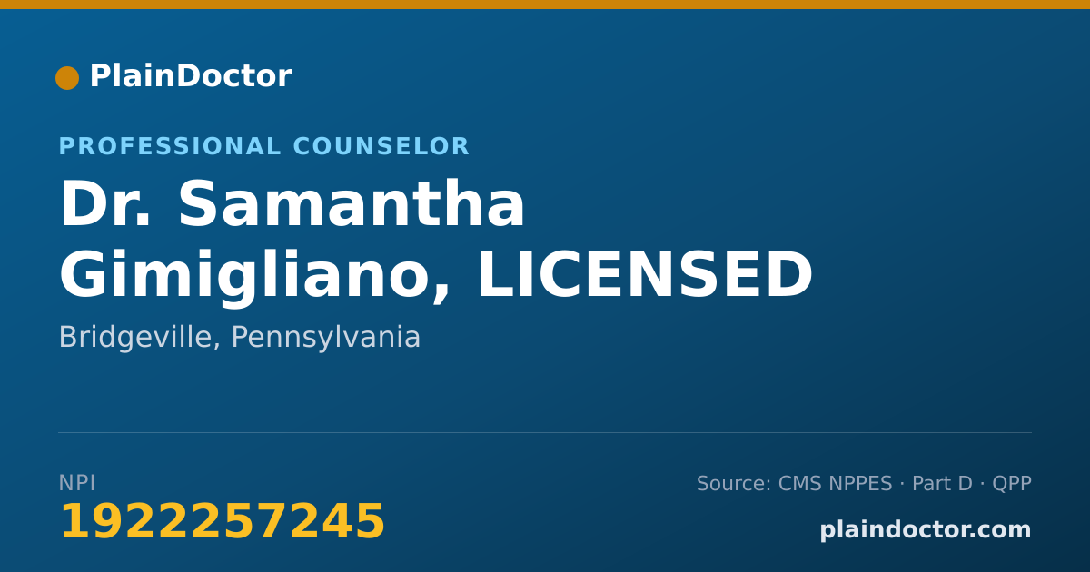Shareable card for Samantha Gimigliano, LICENSED PROFESSIONA - Professional Counselor, Bridgeville, PA