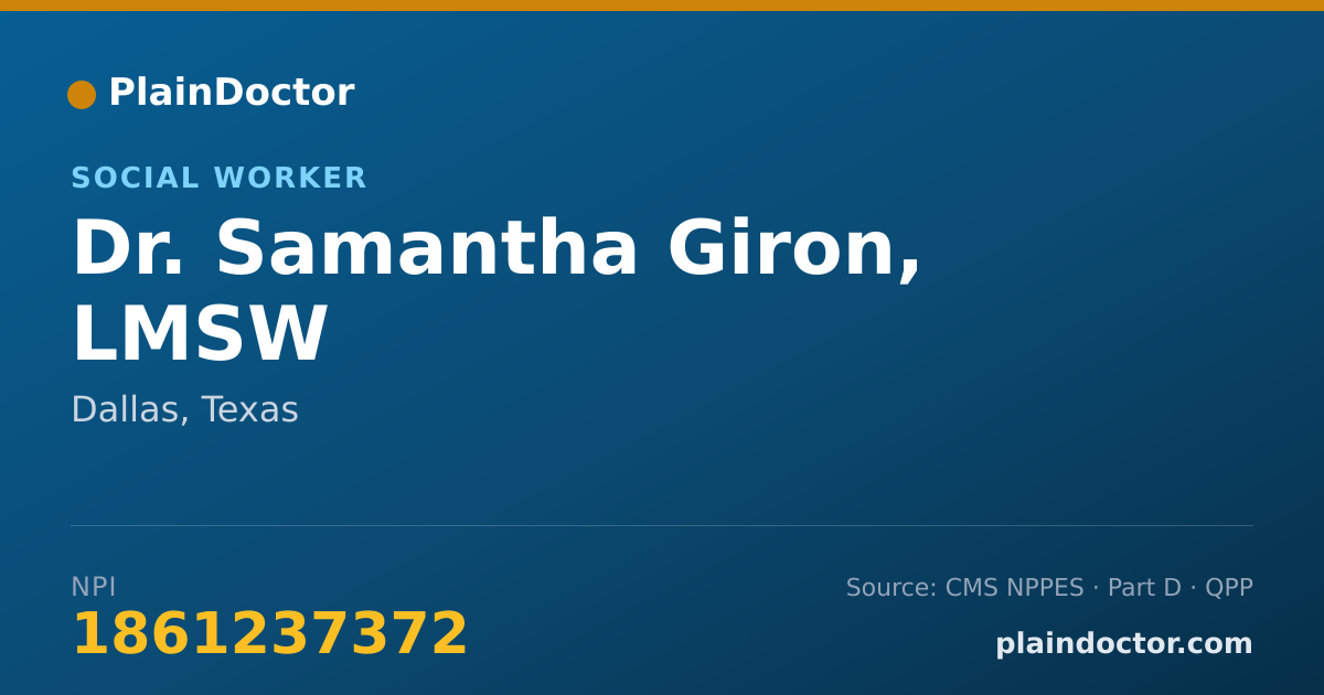 Shareable card for Samantha Giron, LMSW - Social Worker, Dallas, TX