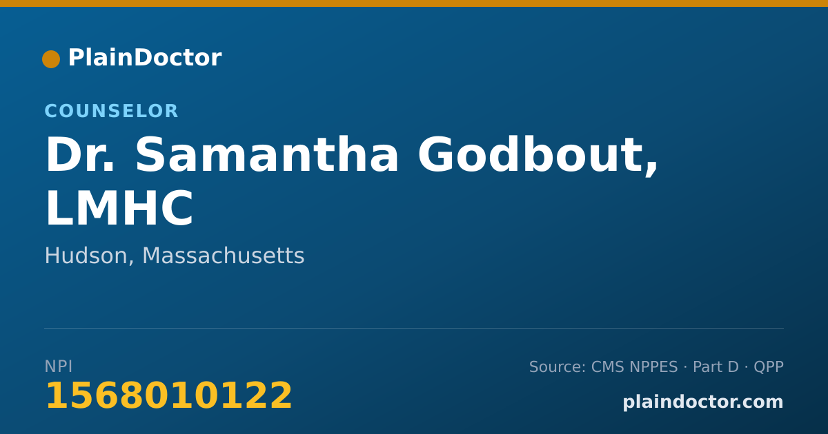 Shareable card for Samantha Godbout, LMHC - Counselor, Hudson, MA