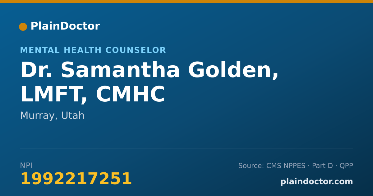 Shareable card for Samantha Golden, LMFT, CMHC - Mental Health Counselor, Murray, UT